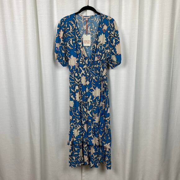 Knox Rose Blue Floral Paisley Wrap Midi Dress Sz.L NWT - Picture 3 of 15